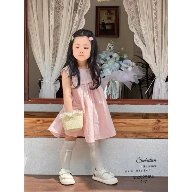 Váy tim hồng xinh cho bé gái 10-22kg - Sát nách, đính nơ, tim nổi - Giá ưu đãi 125.000₫