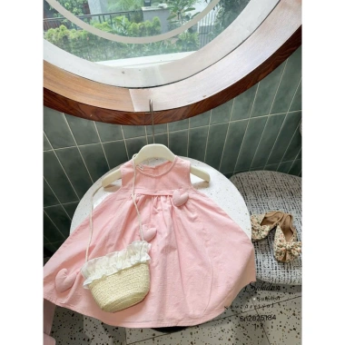 Váy tim hồng xinh cho bé gái 10-22kg - Sát nách, đính nơ, tim nổi - Giá ưu đãi 125.000₫ 2