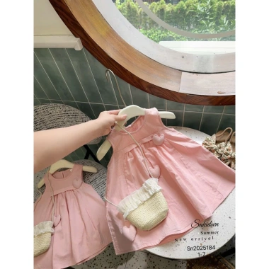 Váy tim hồng xinh cho bé gái 10-22kg - Sát nách, đính nơ, tim nổi - Giá ưu đãi 125.000₫ 3