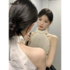 Váy Tính Khí Retro Off-the-Shoulder Nữ Mùa Hè 2.024 Thiết Kế Sling Dây Rút Đào Vai 3
