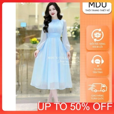 Váy Tơ Hàn MDU2.334 Dáng Tay Dài Nhẹ Nhàng, Lịch Thanh, Giá Ưu Đãi 505.000 VNĐ