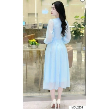 Váy Tơ Hàn MDU2.334 Dáng Tay Dài Nhẹ Nhàng, Lịch Thanh, Giá Ưu Đãi 505.000 VNĐ