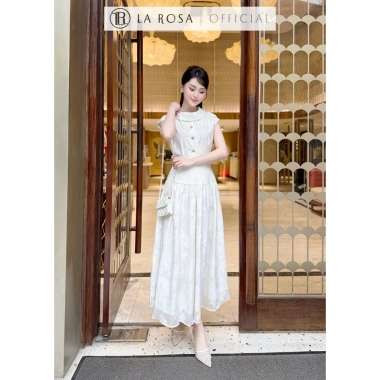 Váy Tơ Hoa Tiểu Thư La Rosa – áo tay hến, cổ tròn, chân váy cạp cao, dáng xoè 519.000₫