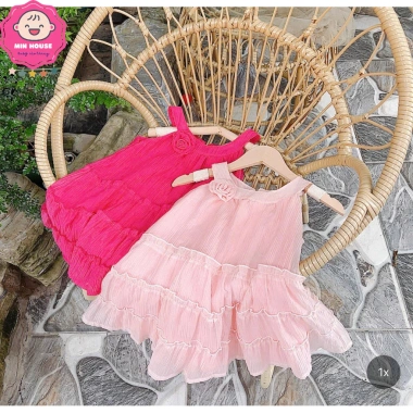 Váy tơ nhăn cổ yếm đính hoa xinh xắn cho bé gái 12‑40kg – Đi biển, giá 119k