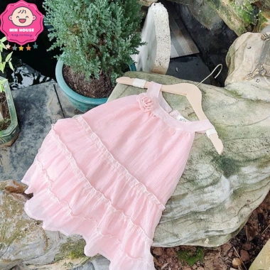 Váy tơ nhăn cổ yếm đính hoa xinh xắn cho bé gái 12‑40kg – Đi biển, giá 119k