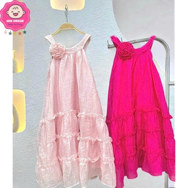 Váy tơ nhăn cổ yếm đính hoa xinh xắn cho bé gái 12‑40kg – Đi biển, giá 119k
