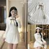 Váy trắng xòe Ivy Dress cổ bèo tay lông vũ len - Lễ hội Noel và Tết, chụp ảnh café, giảm giá 355k