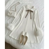 Váy trắng xòe Ivy Dress cổ bèo tay lông vũ len - Lễ hội Noel và Tết, chụp ảnh café, giảm giá 355k 2