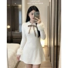 Váy trắng xòe Ivy Dress cổ bèo tay lông vũ len - Lễ hội Noel và Tết, chụp ảnh café, giảm giá 355k 3