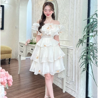 Váy trễ vai bèo tầng dây cổ V2.277 Kymie - Thiết kế thanh lịch, giảm còn 312.000 VND