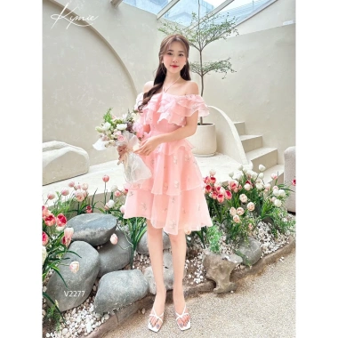 Váy trễ vai bèo tầng dây cổ V2.277 Kymie - Thiết kế thanh lịch, giảm còn 312.000 VND