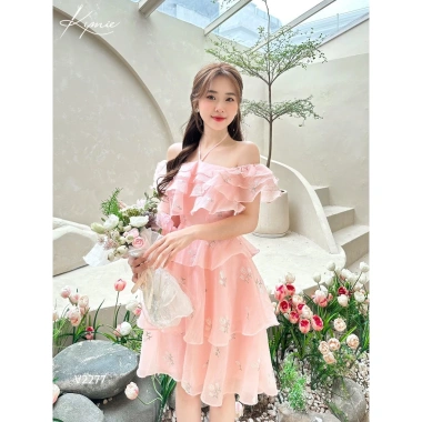 Váy trễ vai bèo tầng dây cổ V2.277 Kymie - Thiết kế thanh lịch, giảm còn 312.000 VND