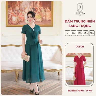 Váy Trung Niên Sang Trọng cho Mẹ - Đầm Linh Trà Đi Tiệc Thanh Lịch 309.700₫