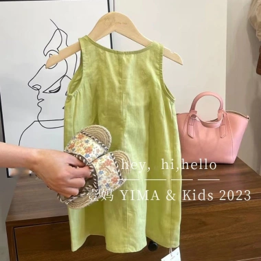 Váy Vest xanh Hàn Quốc cho bé gái - Cotton mỏng mát mùa hè, chỉ 207.699 VND