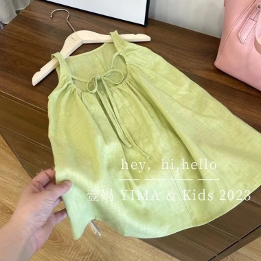 Váy Vest xanh Hàn Quốc cho bé gái - Cotton mỏng mát mùa hè, chỉ 207.699 VND