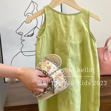 Váy Vest xanh Hàn Quốc cho bé gái - Cotton mỏng mát mùa hè, chỉ 207.699 VND