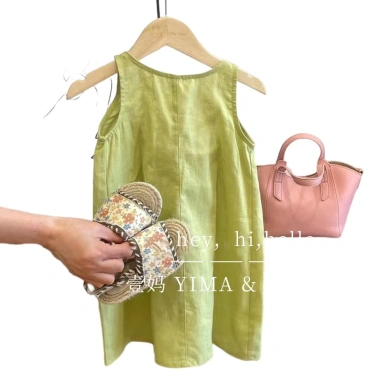 Váy Vest xanh Hàn Quốc cho bé gái - Cotton mỏng mát mùa hè, chỉ 207.699 VND