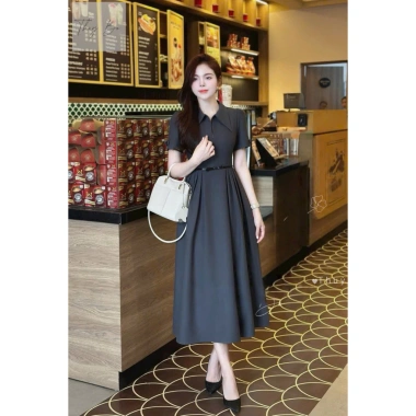 Váy Win V385 cổ bẻ dáng xoè chân xếp ly nữ đi làm công sở thanh lịch giảm còn 350.000₫