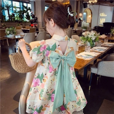 Váy xinh họa Tết nhẹ nhàng đính nơ cho bé gái 8-45kg - Happy Kids G47 giảm còn 129k