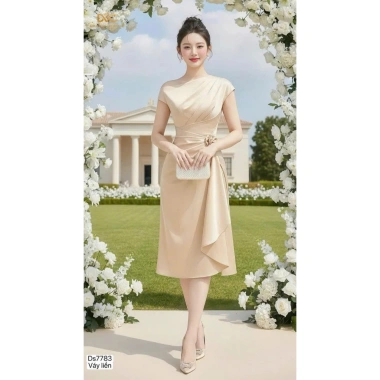 Váy Xòe Kem Cổ Yếm Hở Vai Dài Tay Phối Bèo - Giá chỉ 500k DS7.513 DVC Dolce Viva