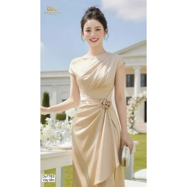Váy Xòe Kem Cổ Yếm Hở Vai Dài Tay Phối Bèo - Giá chỉ 500k DS7.513 DVC Dolce Viva