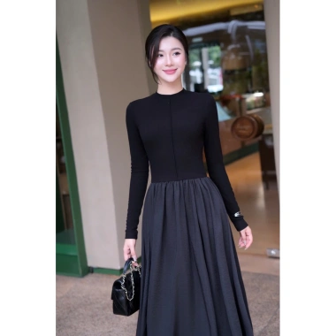Váy xoè thun cổ tròn dáng dài thanh lịch Ladorée giá chỉ 580.000₫ giảm sâu 5