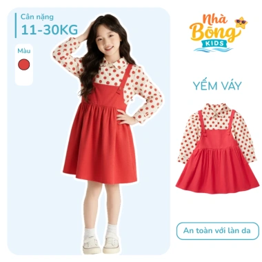 Váy yếm mùa hè bé gái - áo sơ mi chấm bi cotton mát, học chơi, giảm còn 159.000₫