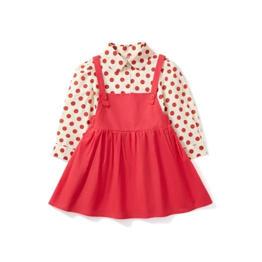 Váy yếm mùa hè bé gái - áo sơ mi chấm bi cotton mát, học chơi, giảm còn 159.000₫