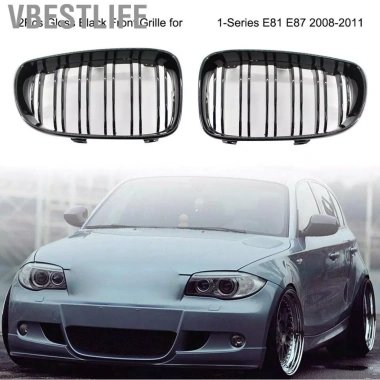 VBESTLIFE 2 Chiếc Màu Đen Bóng Hood Thận Lưới Tản Nhiệt Đua Thay Thế Xe BMW 1-Series E81/E87 2.008-2.011