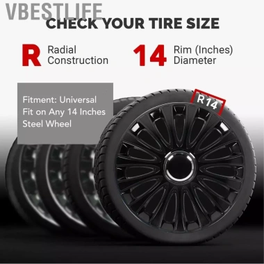 VBESTLIFE Mũ trung tâm bánh xe 14 inch Saluaqui - Bảo vệ nhựa ABS cao cấp Universal Fit R14, giá chỉ 870.100 VND 4