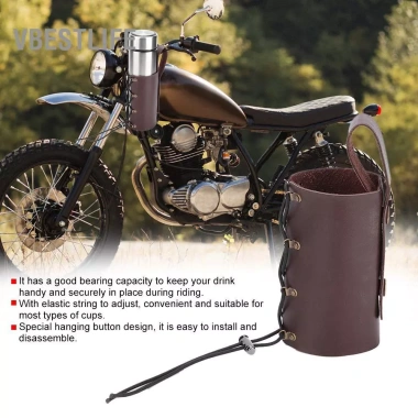 VBESTLIFE Người giữ cốc xe máy Fydun PU Leather - Điều chỉnh chai nước, màu nâu 3