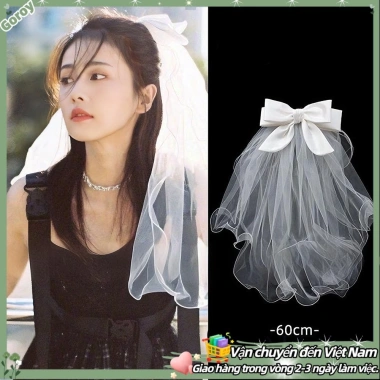 Veil Trắng Lãng Mạn Nơ Phồng - Phụ Kiện Cô Dâu Đám Cưới, Giá 39.600 VND