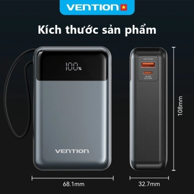 Vention 65W 20.000mAh – 3 Cổng Sạc Nhanh Laptop/Phone, Cáp Tích Hợp, BH 12 Tháng 6 Vention 65W 20.000mAh – 3 Cổng Sạc Nhanh Laptop/Phone, Cáp Tích Hợp, BH 12 Tháng 6