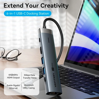 Vention Hub Type-C 6 trong 1 PD100W Mini - USB-A, USB3.0 5Gbps, HDMI, Tốc độ cao, Giá ưu đãi 355.300₫ 8