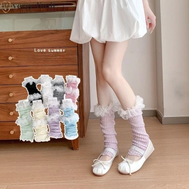 VERGE LIMIT Sweet Leg Warmer - Tất xếp nếp cao tới đầu gối, dệt kim màu kẹo, ren múa ba lê, hở ngón chân - Giá 72.576₫