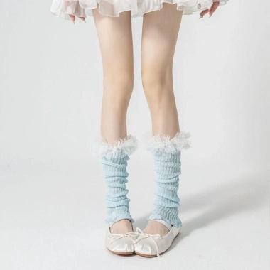 VERGE LIMIT Sweet Leg Warmer - Tất xếp nếp cao tới đầu gối, dệt kim màu kẹo, ren múa ba lê, hở ngón chân - Giá 72.576₫ 9