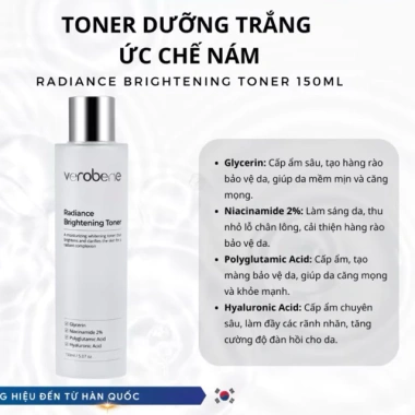 Verobene Radiance Brightening Toner 150ml - Toner làm sáng da, tăng rạng rỡ, giá ưu đãi 115.000 VND