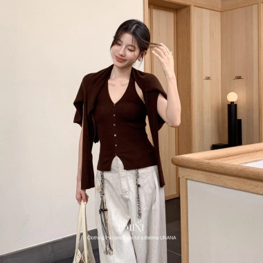 Vest len dệt kim sang trọng cổ chữ V, form ôm, thời trang - Giá ưu đãi 117.612₫