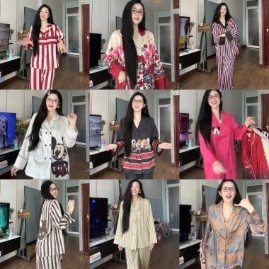Vest lụa mịn tay dài, phom rộng 6 nút - Bộ pijama cho phụ nữ, giá ưu đãi 279.000₫