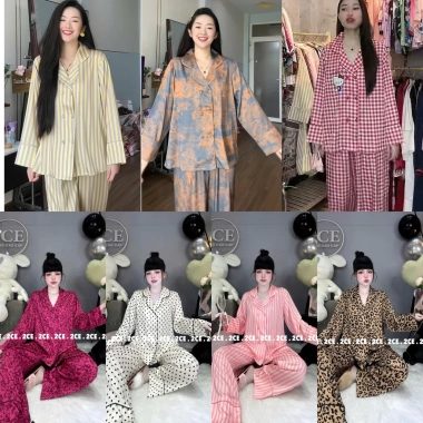Vest lụa mịn tay dài, phom rộng 6 nút - Bộ pijama cho phụ nữ, giá ưu đãi 279.000₫