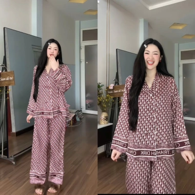 Vest lụa mịn tay dài, phom rộng 6 nút - Bộ pijama cho phụ nữ, giá ưu đãi 279.000₫