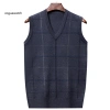 Vest nam áo len không tay kẻ sọc mềm mại, cổ V, phù hợp trung niên - giảm 23% 7
