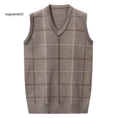 Vest nam áo len không tay kẻ sọc mềm mại, cổ V, phù hợp trung niên - giảm 23%