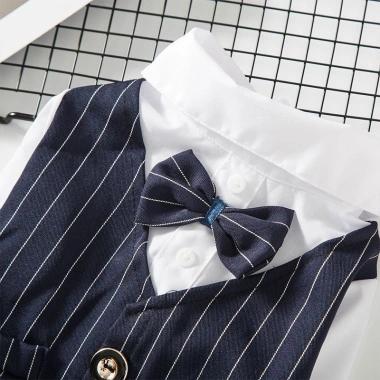 Vest Thú Cưng Dáng Tây Sọc và Nơ Bướm Thoáng Khí Quanh Năm Cho Mèo và Chó Nhỏ - Hoàn Hảo Tiệc Cưới và Party