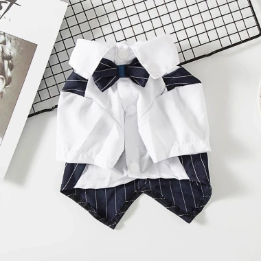 Vest Thú Cưng Dáng Tây Sọc và Nơ Bướm Thoáng Khí Quanh Năm Cho Mèo và Chó Nhỏ - Hoàn Hảo Tiệc Cưới và Party
