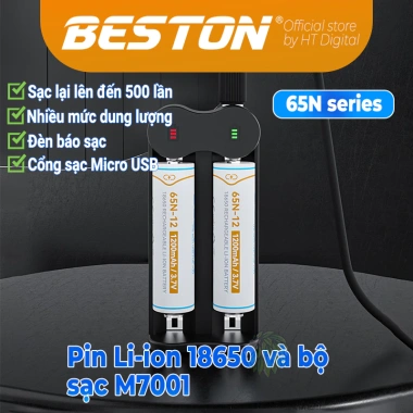 Vỉ 02 Pin sạc Lithium 18.650 1.800mAh đầu nhọn Beston - Pin dung lượng thực, dùng cho đèn pin, radio, quạt - 35.000 VND