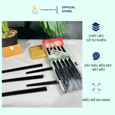Vỉ 10 Đôi Đũa Gỗ Đen Trường Sơn - Đũa Gắp Thức Ăn, Ăn Cơm, Tiệc Gỗ Tự Nhiên Bền Đẹp Không Mốc, Giá 33.000đ