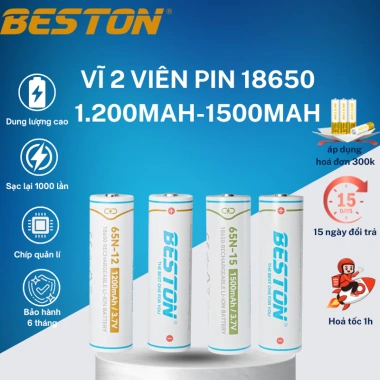 Vĩ 2 Pin Sạc Beston 18.650 3.7V 1.200/1.500mAh Đầu Nhỏ - Sạc Pin M7.001 Giá 48.000đ
