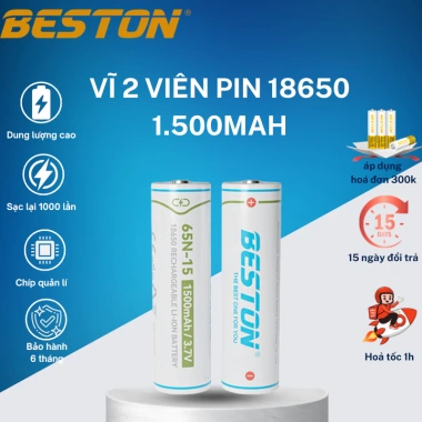 Vĩ 2 Pin Sạc Beston 18.650 3.7V 1.200/1.500mAh Đầu Nhỏ - Sạc Pin M7.001 Giá 48.000đ