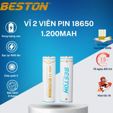 Vĩ 2 Pin Sạc Beston 18.650 3.7V 1.200/1.500mAh Đầu Nhỏ - Sạc Pin M7.001 Giá 48.000đ 4 Vĩ 2 Pin Sạc Beston 18.650 3.7V 1.200/1.500mAh Đầu Nhỏ - Sạc Pin M7.001 Giá 48.000đ 4